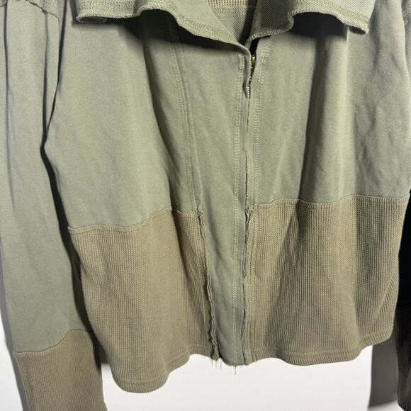Heyson Jacket Women L Olive Green Patchwork Relaxed Asymmetrical Zip Lagenlook - Picture 7 of 8